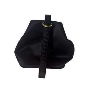 BCBGMAXAZRIA Black Satin Wristlet Purse With Gold Hardware & Snap Closure